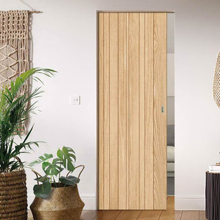 Image: Montreal Oak Flush Internal Absolute Evokit Single Pocket Door - Prefinished