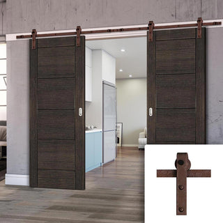 Image: Double Sliding Door & Straight Antique Rust Track - Montreal Dark Grey Ash Door - Prefinished