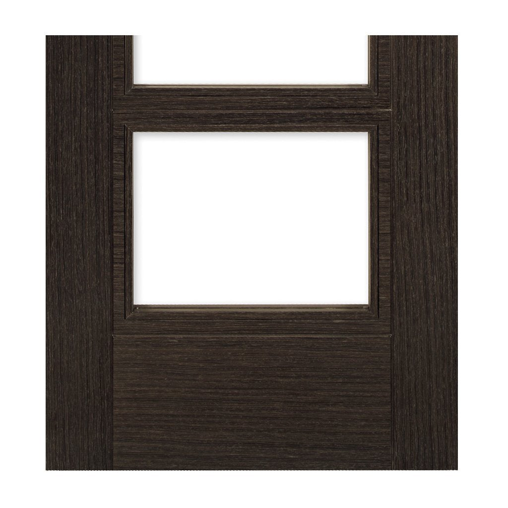 Montreal Dark Grey Ash Double Evokit Pocket Door Detail - Clear Glass - Prefinished