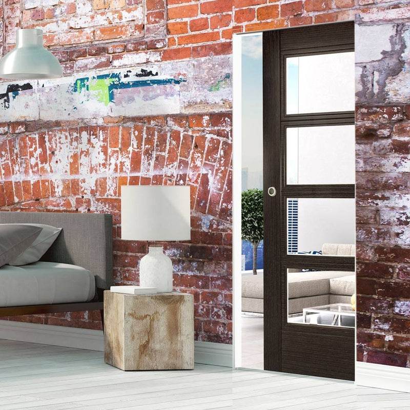 Montreal Dark Grey Ash Absolute Evokit Single Pocket Door - Clear Glass - Prefinished