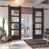 Double Sliding Door & Black Barn Track - Montreal Dark Grey Ash Door - Clear Safety Glass - Prefinished