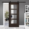 Top Mounted Black Sliding Track & Door - Montreal Prefinished Dark Grey Ash Door - Clear Glass