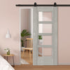 Top Mounted Black Sliding Track & Door - Montreal Prefinished Light Grey Ash Door - Clear Glass