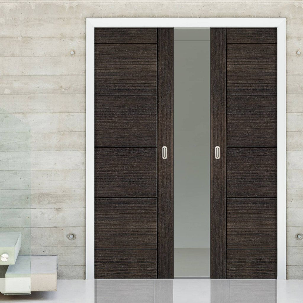 Montreal Dark Grey Ash Double Evokit Pocket Doors - Prefinished