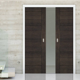Image: Montreal Dark Grey Ash Double Evokit Pocket Doors - Prefinished