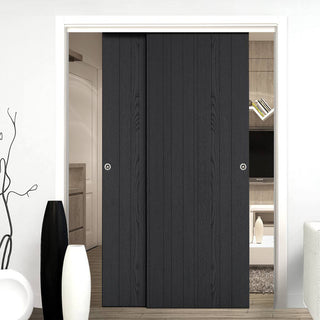 Image: Pass-Easi Two Sliding Doors and Frame Kit - Laminate Montreal Black Door - Prefinished
