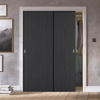 Image: Two Sliding Maximal Wardrobe Doors & Frame Kit - Laminate Montreal Black Door - Prefinished