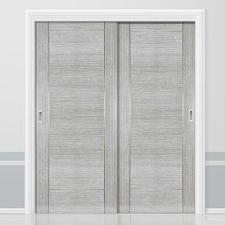 Image: Pass-Easi Two Sliding Doors and Frame Kit - Montreal Prefinished Light Grey Ash Door