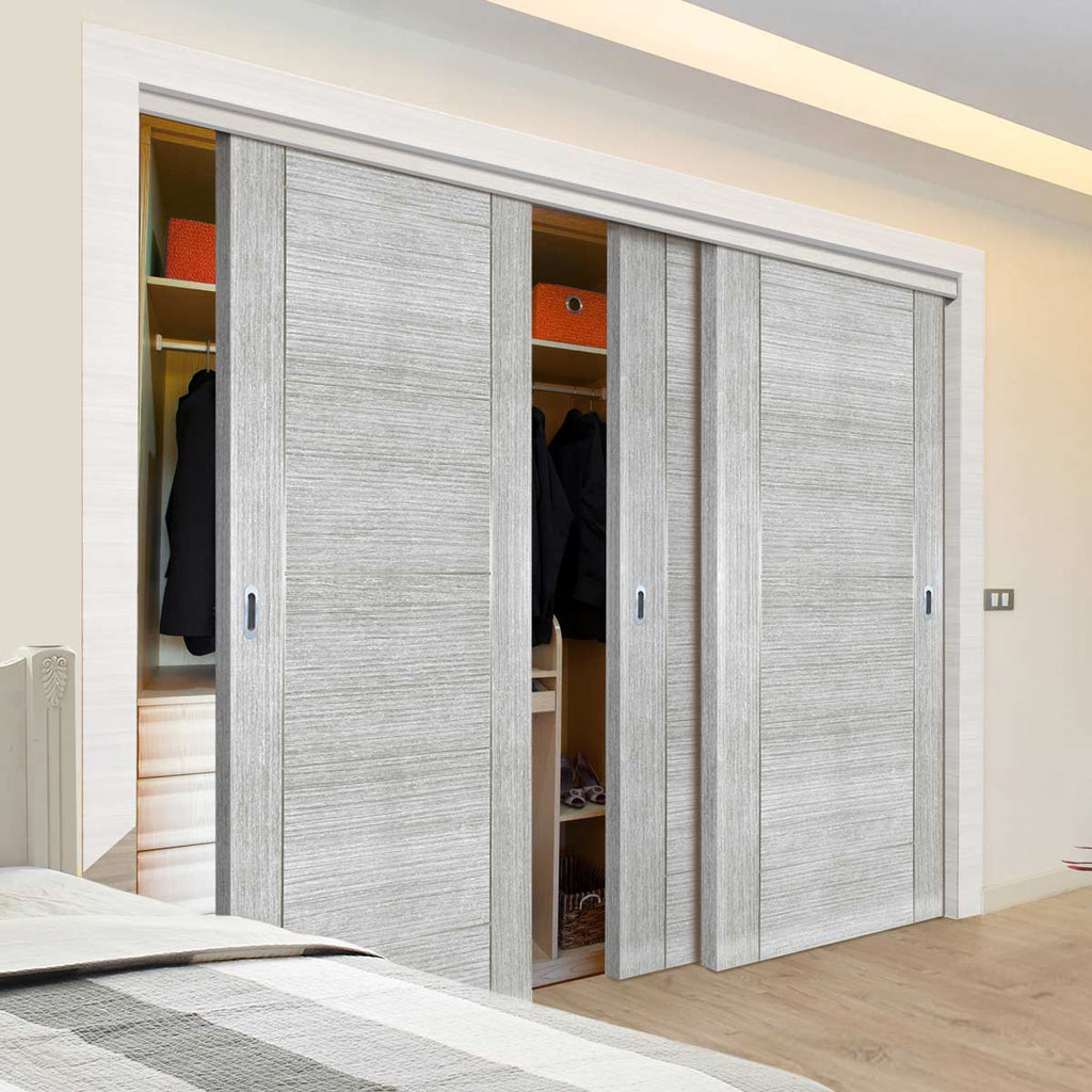 Three Sliding Maximal Wardrobe Doors & Frame Kit - Montreal Prefinished Light Grey Ash Door