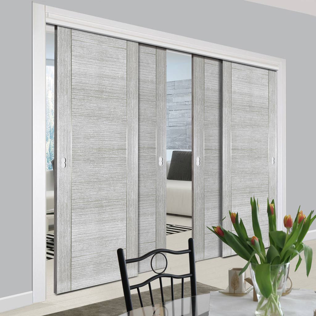 Pass-Easi Four Sliding Doors and Frame Kit - Montreal Prefinished Light Grey Ash Door