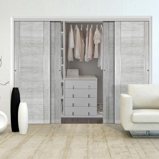 Image: Four Sliding Maximal Wardrobe Doors & Frame Kit - Montreal Prefinished Light Grey Ash Door