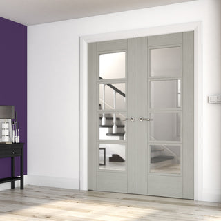 Image: Montreal Light Grey Ash Internal Door Pair - Clear Glass - Prefinished