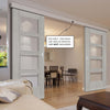 Double Sliding Door & Wall Track - Montreal Prefinished Light Grey Ash Door - Clear Glass