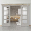 Double Sliding Door & Stainless Barn Steel Track - Montreal Prefinished Light Grey Ash Door - Clear Glass