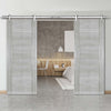 Double Sliding Door & Stainless Barn Steel Track - Montreal Prefinished Light Grey Ash Door