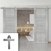 Double Sliding Door & Stainless Barn Steel Track - Montreal Prefinished Light Grey Ash Door