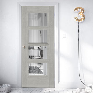 Image: Montreal Light Grey Ash Fire Internal Door - Clear Glass - 1/2 Hour Fire Rated - Prefinished