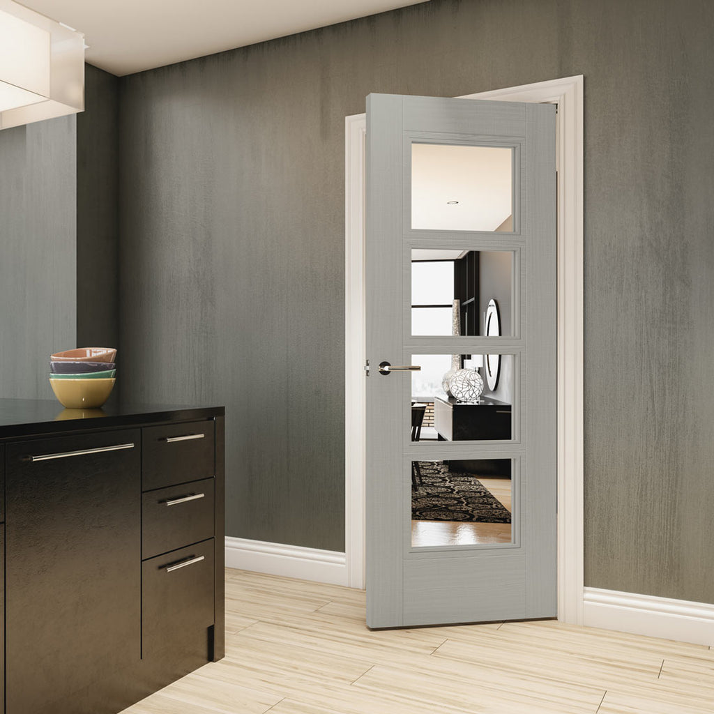 Montreal Prefinished Light Grey Ash Internal Door - Clear Glass