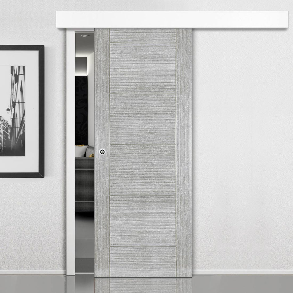 Single Sliding Door & Wall Track - Montreal Prefinished Light Grey Ash Door