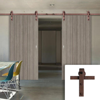 Image: Double Sliding Door & Straight Antique Rust Track - Laminate Montreal Light Grey Door - Prefinished