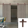 Double Sliding Door & Straight Antique Rust Track - Laminate Montreal Light Grey Door - Prefinished