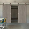 Double Sliding Door & Straight Antique Rust Track - Laminate Montreal Light Grey Door - Prefinished