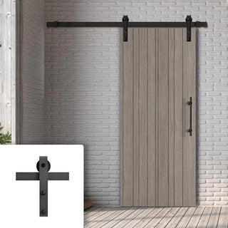 Image: Single Sliding Door & Black Barn Track - Laminate Montreal Light Grey Door - Prefinished