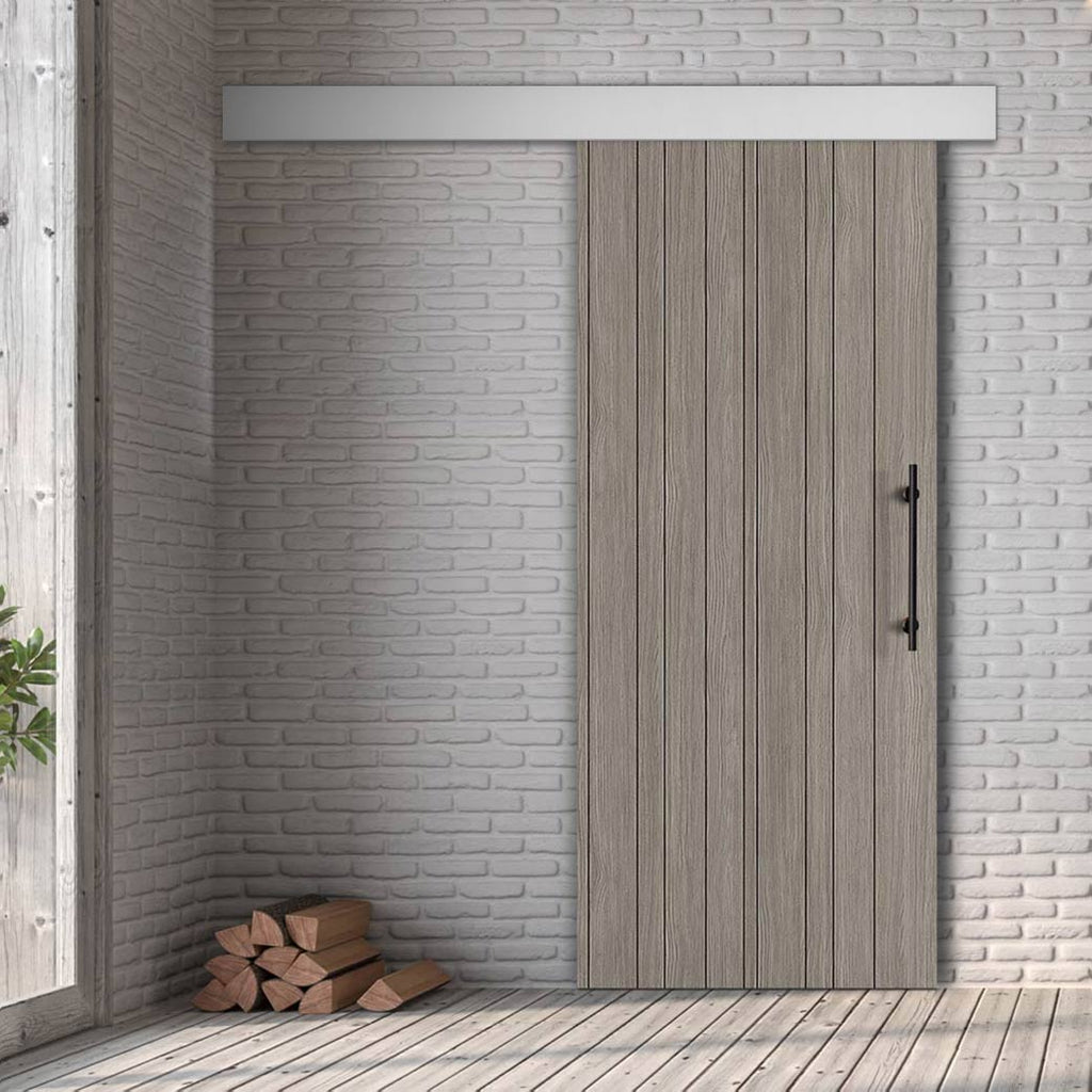 Single Sliding Door & Wall Track - Laminate Montreal Light Grey Door - Prefinished