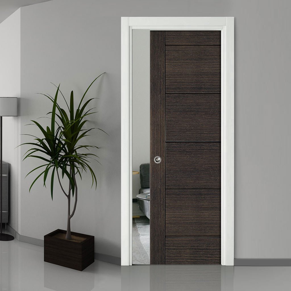 Montreal Dark Grey Ash Single Evokit Pocket Door - Prefinished