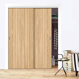 Image: Two Sliding Maximal Wardrobe Doors & Frame Kit - Montreal Oak Flush Internal Door - Prefinished