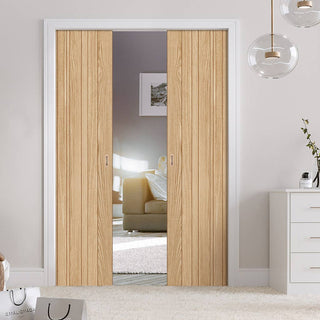 Image: Montreal Oak Flush Internal Double Evokit Pocket Doors - Prefinished