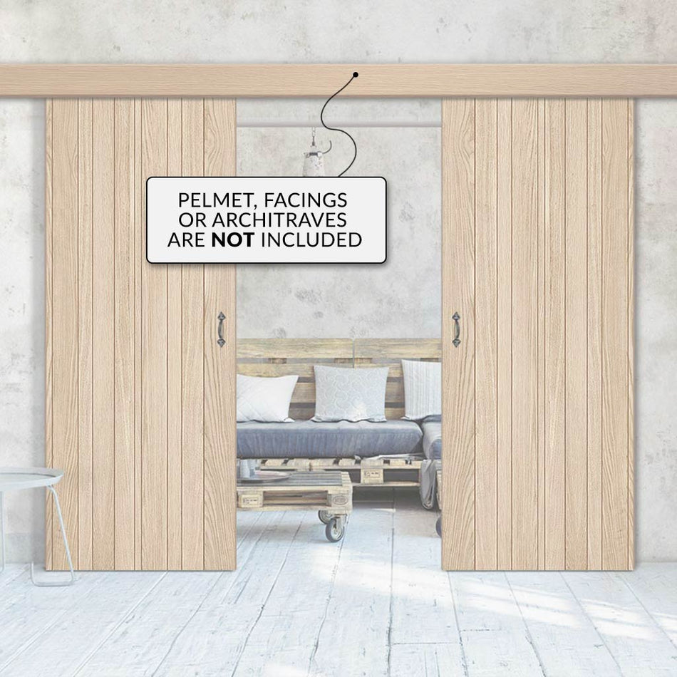 Double Sliding Door & Wall Track - Montreal Oak Flush Internal Door - Prefinished