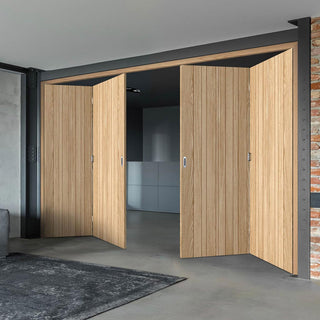 Image: Four Folding Doors & Frame Kit - Montreal Oak Flush Internal 2+2 - Prefinished