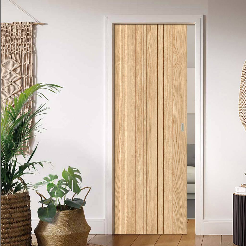 Montreal Oak Flush Internal Single Evokit Pocket Door - Prefinished