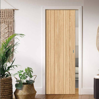 Image: Montreal Oak Flush Internal Single Evokit Pocket Door - Prefinished