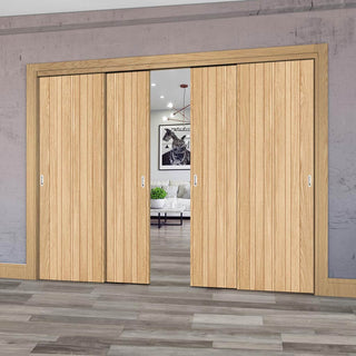 Image: Pass-Easi Four Sliding Doors and Frame Kit - Montreal Oak Flush Internal Door - Prefinished
