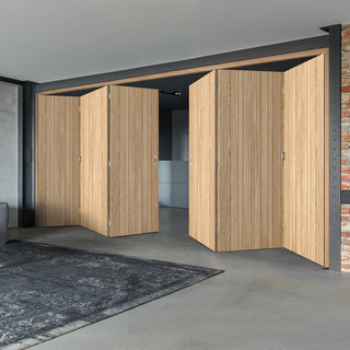 Image: Six Folding Doors & Frame Kit - Montreal Oak Flush Internal 3+3 - Prefinished