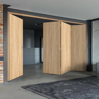 Image: Four Folding Doors & Frame Kit - Montreal Oak Flush Internal 3+1 - Prefinished