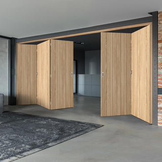 Image: Five Folding Doors & Frame Kit - Montreal Oak Flush Internal 3+2 - Prefinished