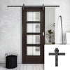 Single Sliding Door & Black Barn Track - Montreal Dark Grey Ash Door - Clear Safety Glass - Prefinished