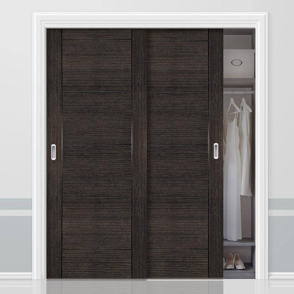 Two Sliding Maximal Wardrobe Doors & Frame Kit - Montreal Prefinished Dark Grey Ash Door