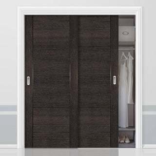 Image: Two Sliding Maximal Wardrobe Doors & Frame Kit - Montreal Prefinished Dark Grey Ash Door