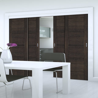 Image: Pass-Easi Four Sliding Doors and Frame Kit - Montreal Prefinished Dark Grey Ash Door