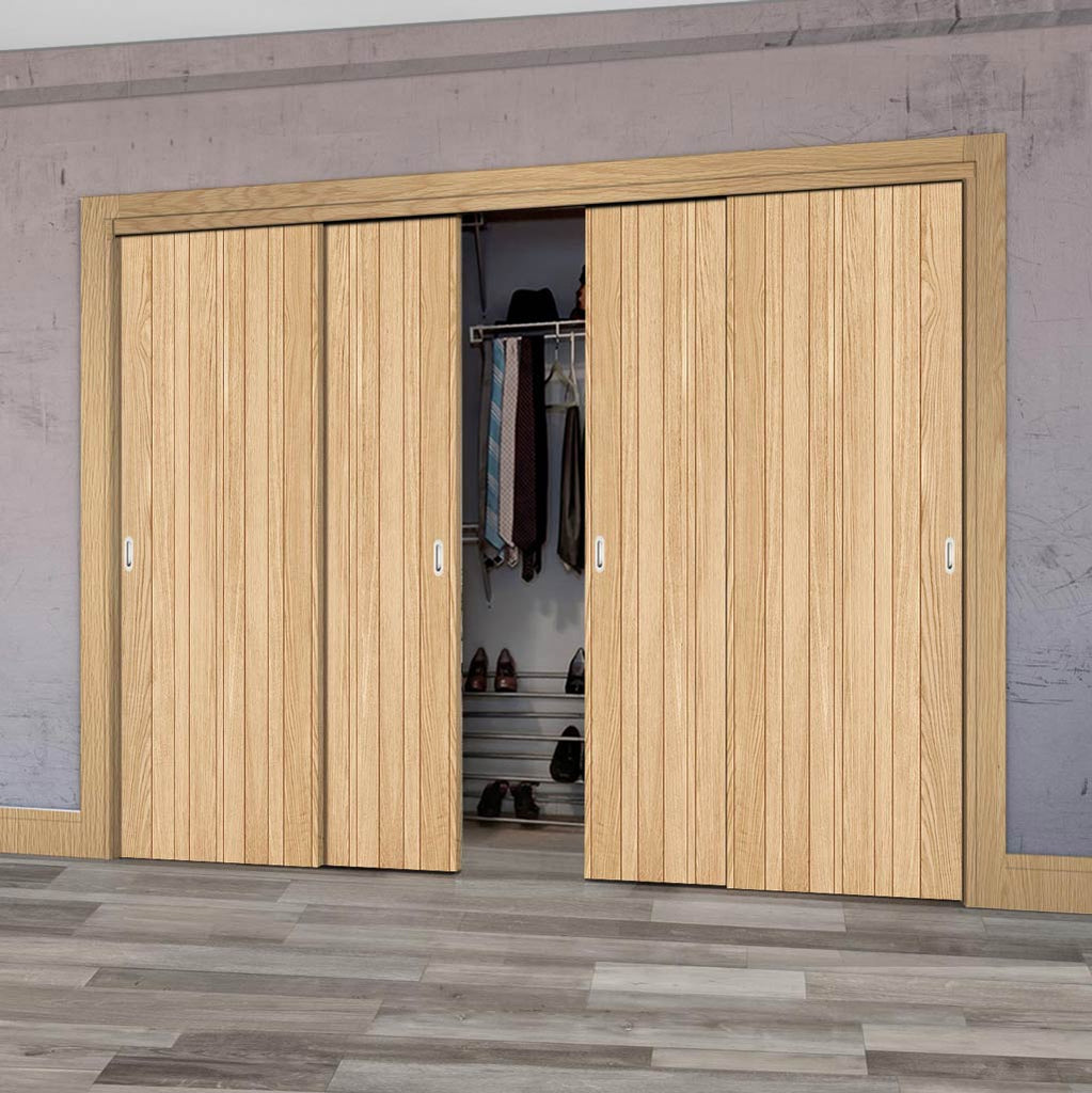 Minimalist Wardrobe Door & Frame Kit - Four Montreal Oak Flush Internal Door - Prefinished