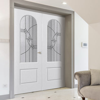 Image: Arched Top Lightly Grained Internal PVC Door Pair - Montrose Fusion 3 Bevel Style Glass