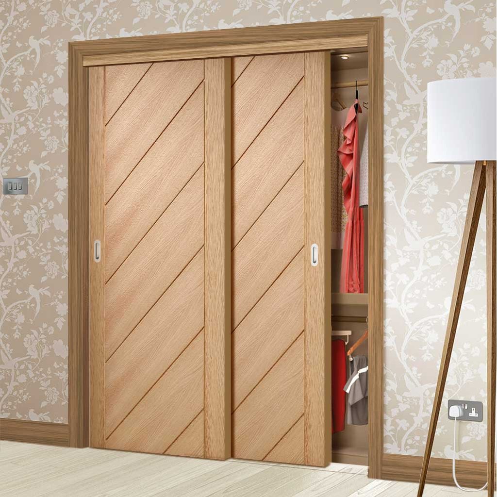 Two Sliding Wardrobe Doors & Frame Kit - Monza Oak Door - Unfinished