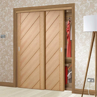 Image: Two Sliding Wardrobe Doors & Frame Kit - Monza Oak Door - Unfinished