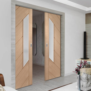 Image: Bespoke Monza Oak Glazed Double Pocket Door