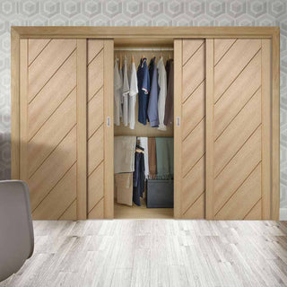 Image: Four Sliding Wardrobe Doors & Frame Kit - Monza Oak Door - Unfinished