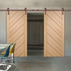 Double Sliding Door & Straight Antique Rust Track - Monza Oak Door - Unfinished